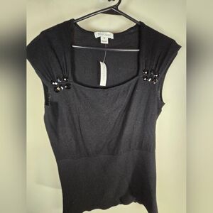 White House Black Market Embellished Black Blouse